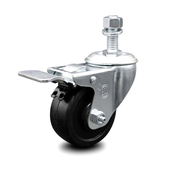3 Inch Soft Rubber Wheel Swivel 12mm Stem Caster with Total Lock Brake SCC